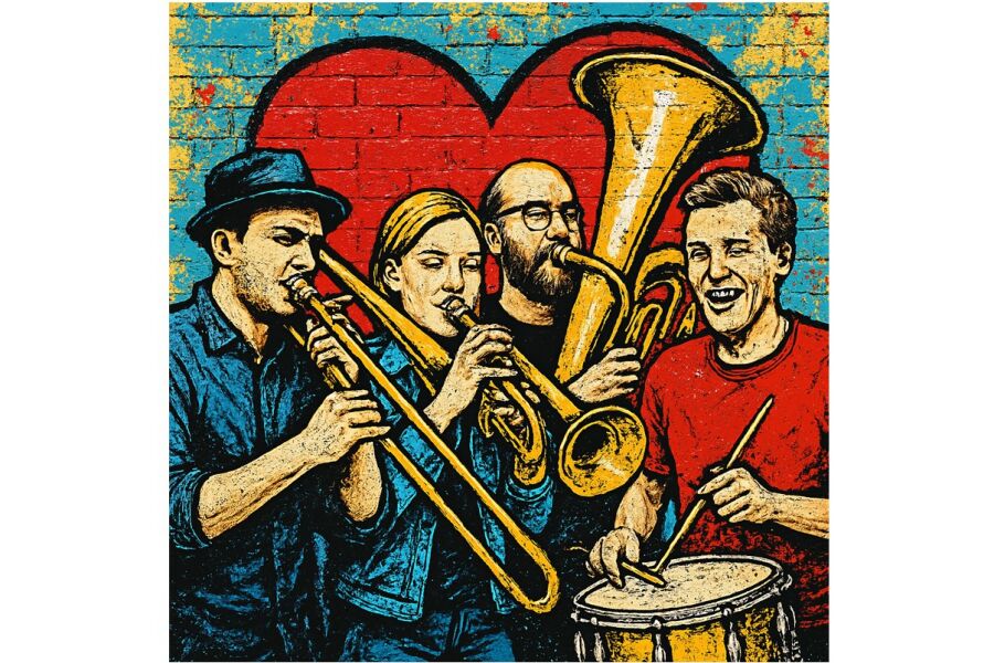 Musiker im Graffiti-Stil als Pop-Art Kunst dargestellt