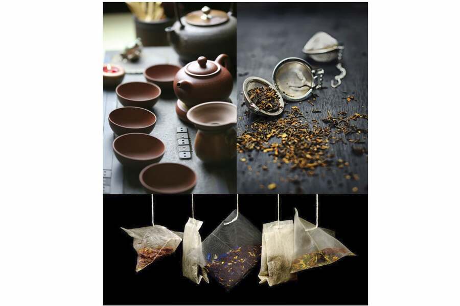 Collage_Teekanne und Teeei sowie Teebeutel